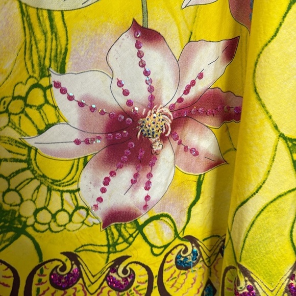 Manuela Moore Circle Floral Yellow Skirt SZ M w beading and sequins novelty EUC - Picture 3 of 8